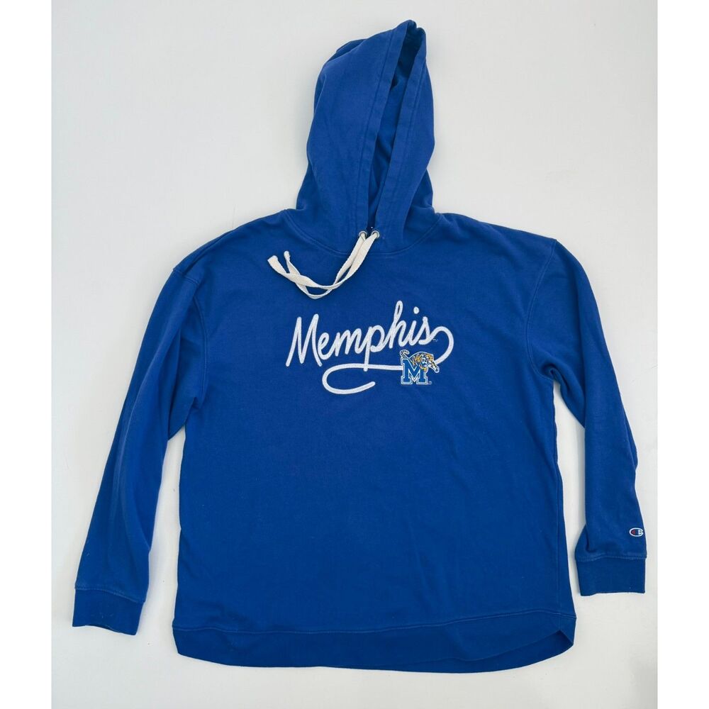 Champion Memphis Tigers Hoodie Womens Large Blue Script Logo Sweatshirt Pullover